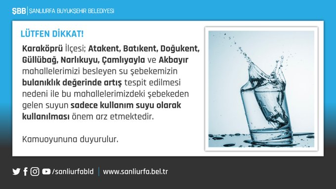 Şuski Uyardı: “Karaköprü’de Bazı Mahallelerde Musluklardan Akan Suyu İçmeyelim”